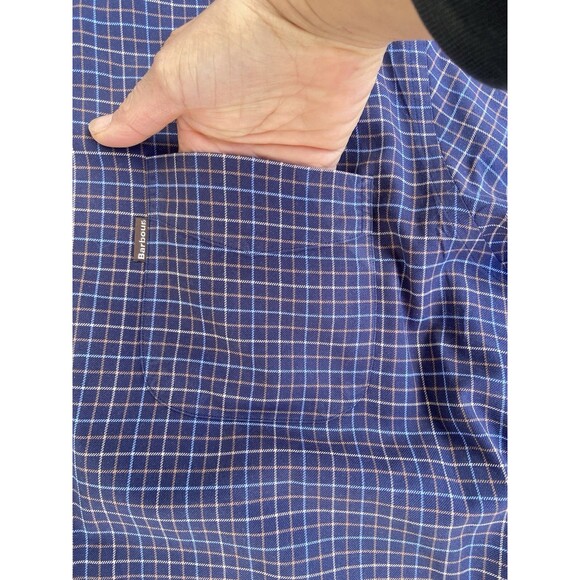 Barbour Mens Large Country Check Shirt Navy Blue Tan Plaid Cotton Corduroy Cuffs - Picture 4 of 14